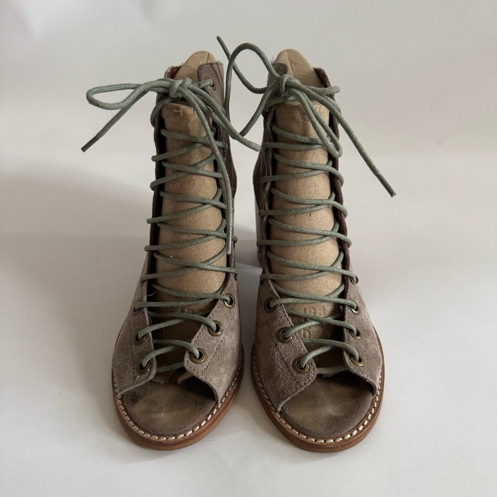 Jeffrey Campbell Cors Lace Up Suede Heeled Peep Toe Booties 8.5 Anthropologie - Picture 3 of 8